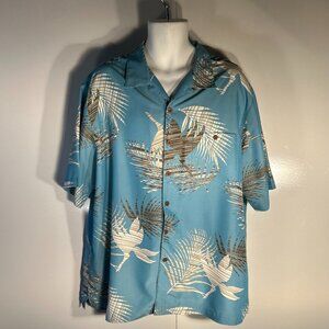 Caribbean SZ XL Aqua Blue Modal Hawaiian Cabana Camp Shirt Resort 70's Vacation